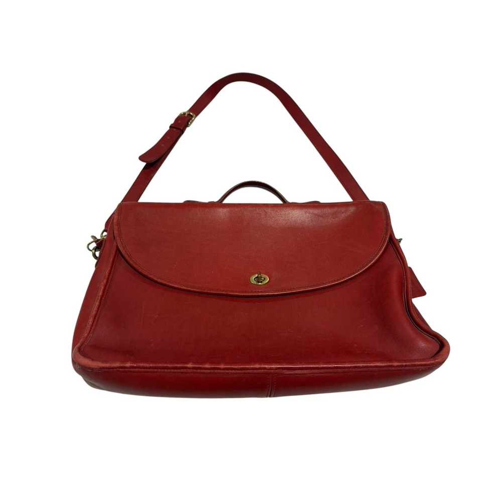 Vintage Men's COACH Lexington Red Smooth Leather Briefcase Laptop Bag Turn lock